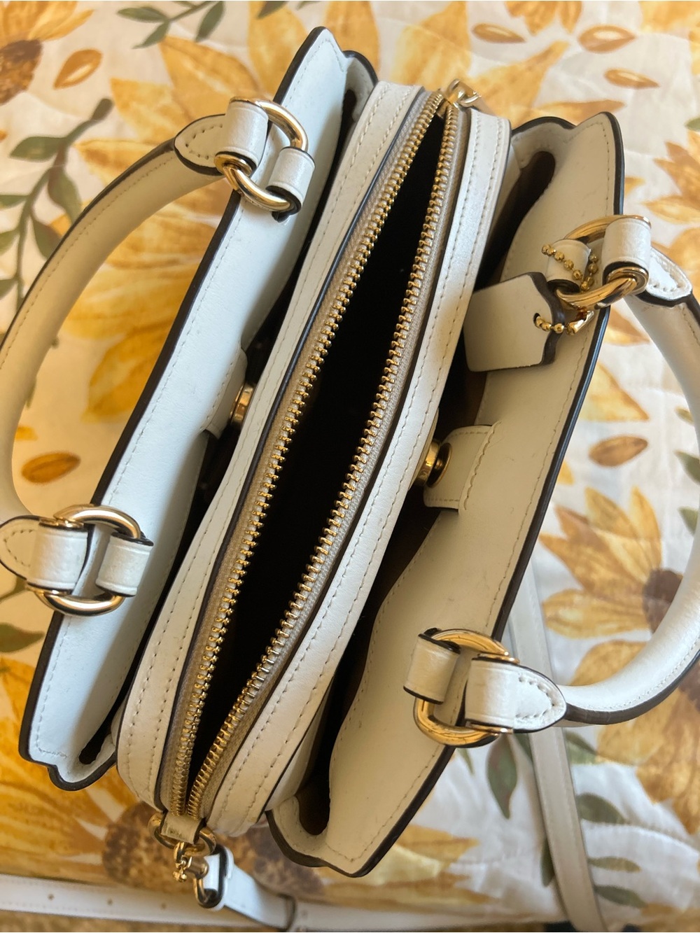 Coach White Floral Print Small Satchel with Gold Hardware - Picture 3 of 3